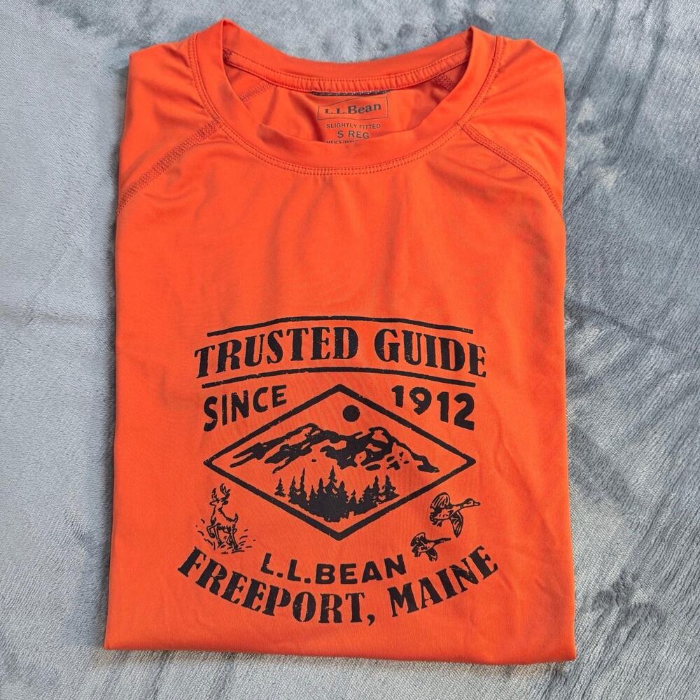 L.L. BEAN Mens Sz S Slightly Fitted Performance Orange Stretch T Shirt Outdoor